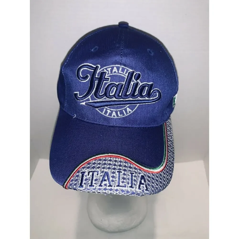 Italia Unisex Blue Cap Hat 3-D Embroidery Flag Adjustable Hook Loop Never Worn